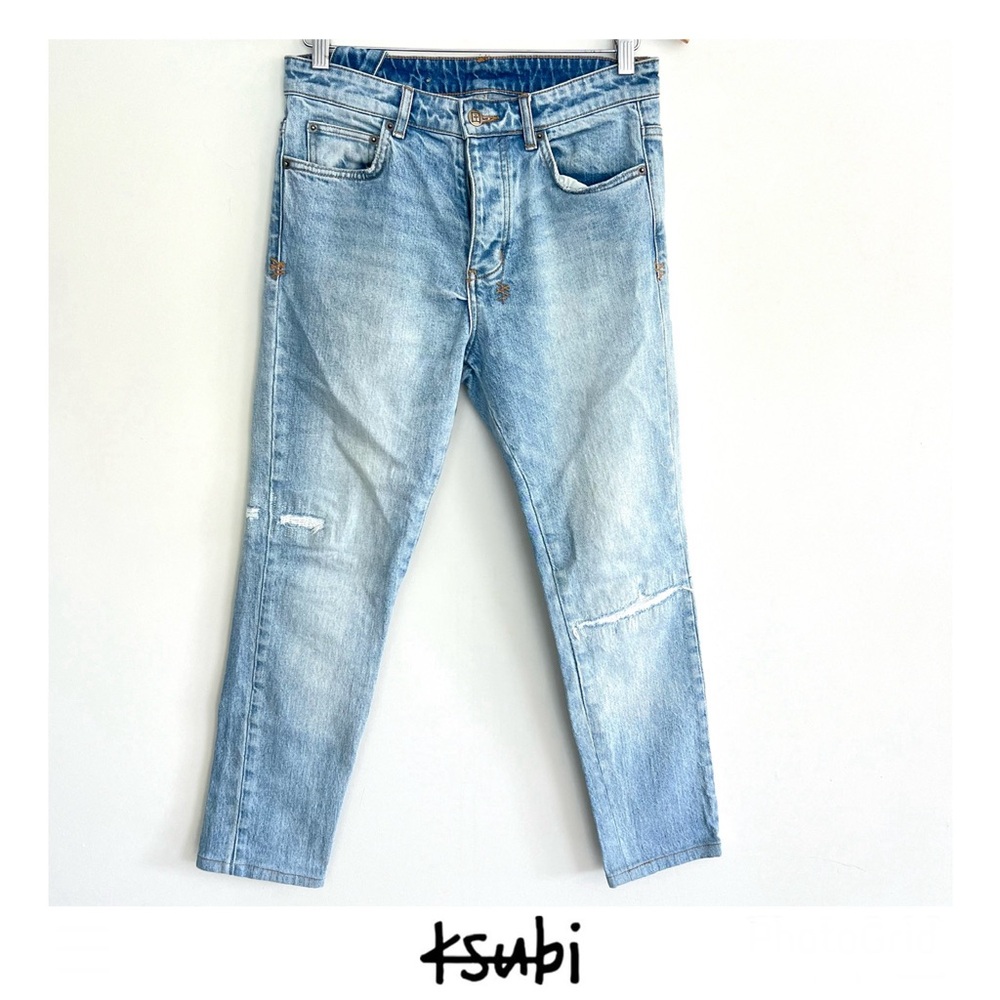 KSUBI The Chitch Punk Blue Thrashed Mid Rise Straight Leg  Denim Jeans Sz 29
